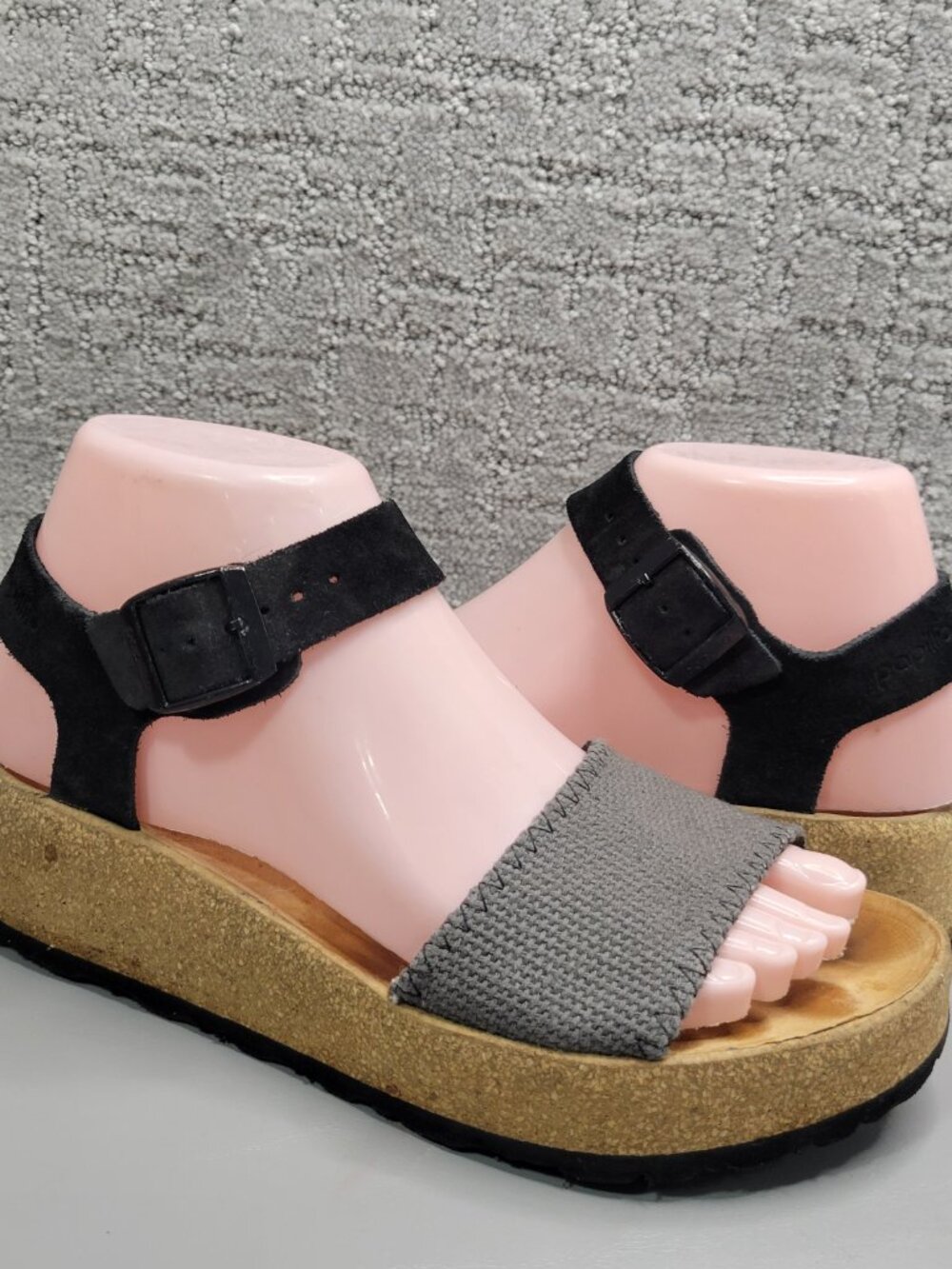 Papillio Glenda Womens Size US 5 Gray Black Leather Wedge Ankle Strap Sandals